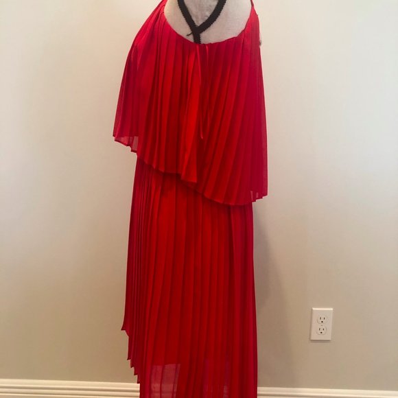 Red Hi-Low Accordion Dress - Picture 3 of 5